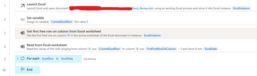 Power Automate Desktop stock to excel step 1