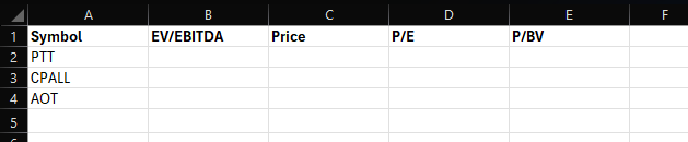 Excel ระบุหุ้นที่สนใจ