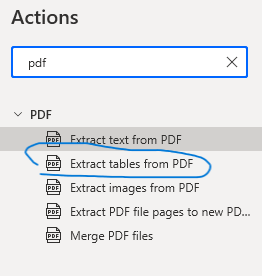 PAD Search PDF Actions